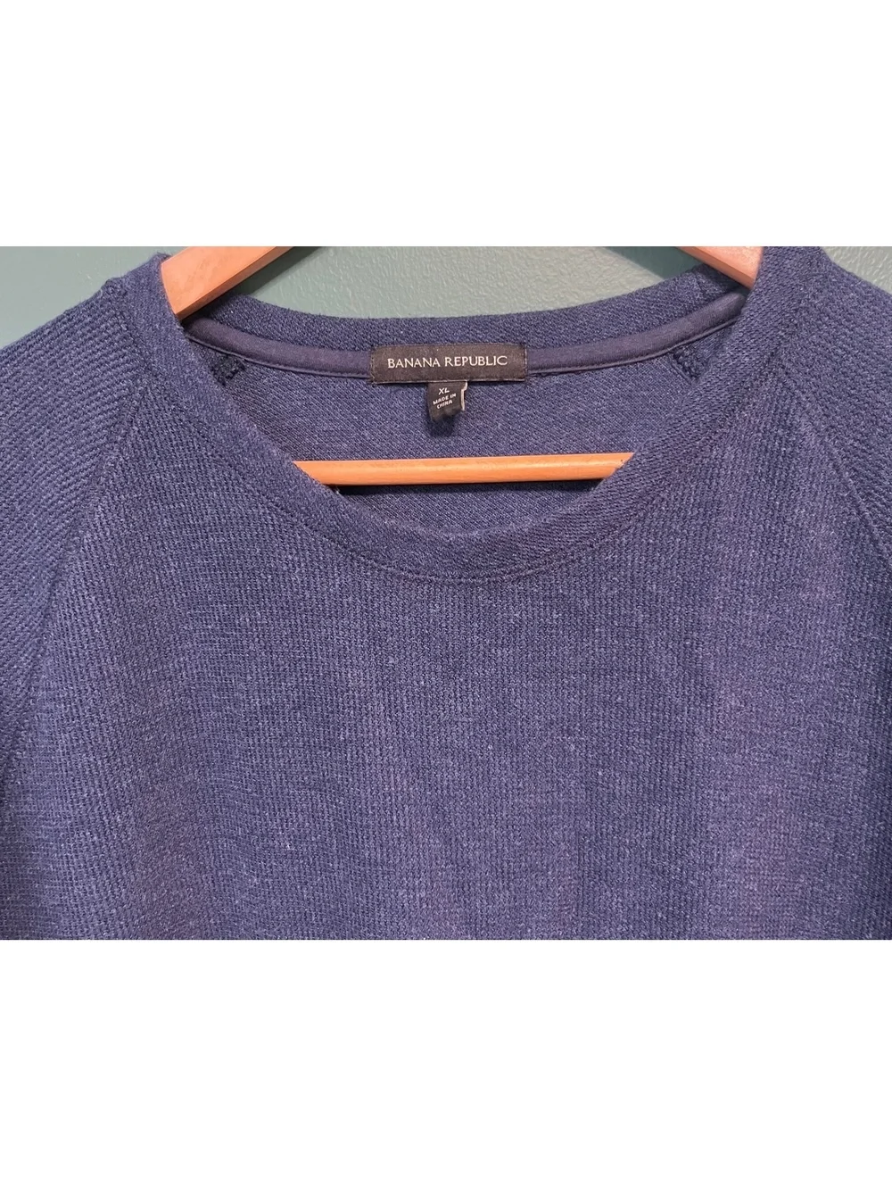 Banana Republic Blue Waffle Knit Raglan Crewneck Cotton Sweater Men XL Normcore